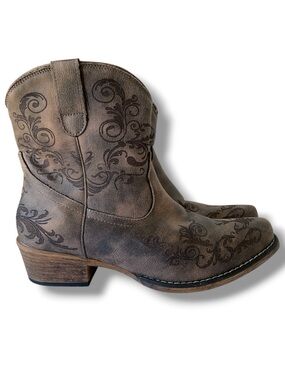 Roper Short Stuff  Faux Leather Western Boots in Vintage Brown Size 10